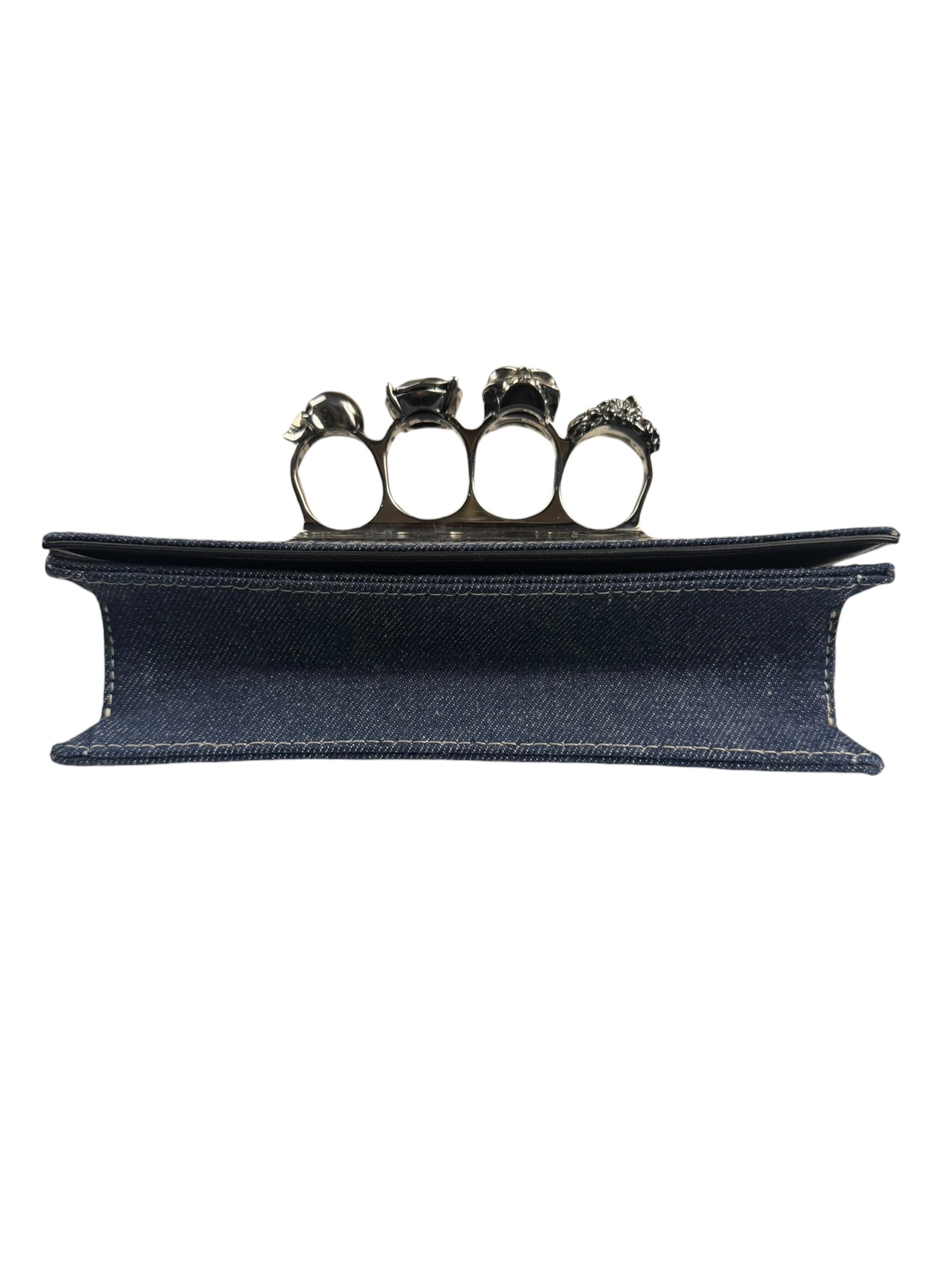 Alexander McQueen Denim Jeweled Knuckle Shoulder Bag