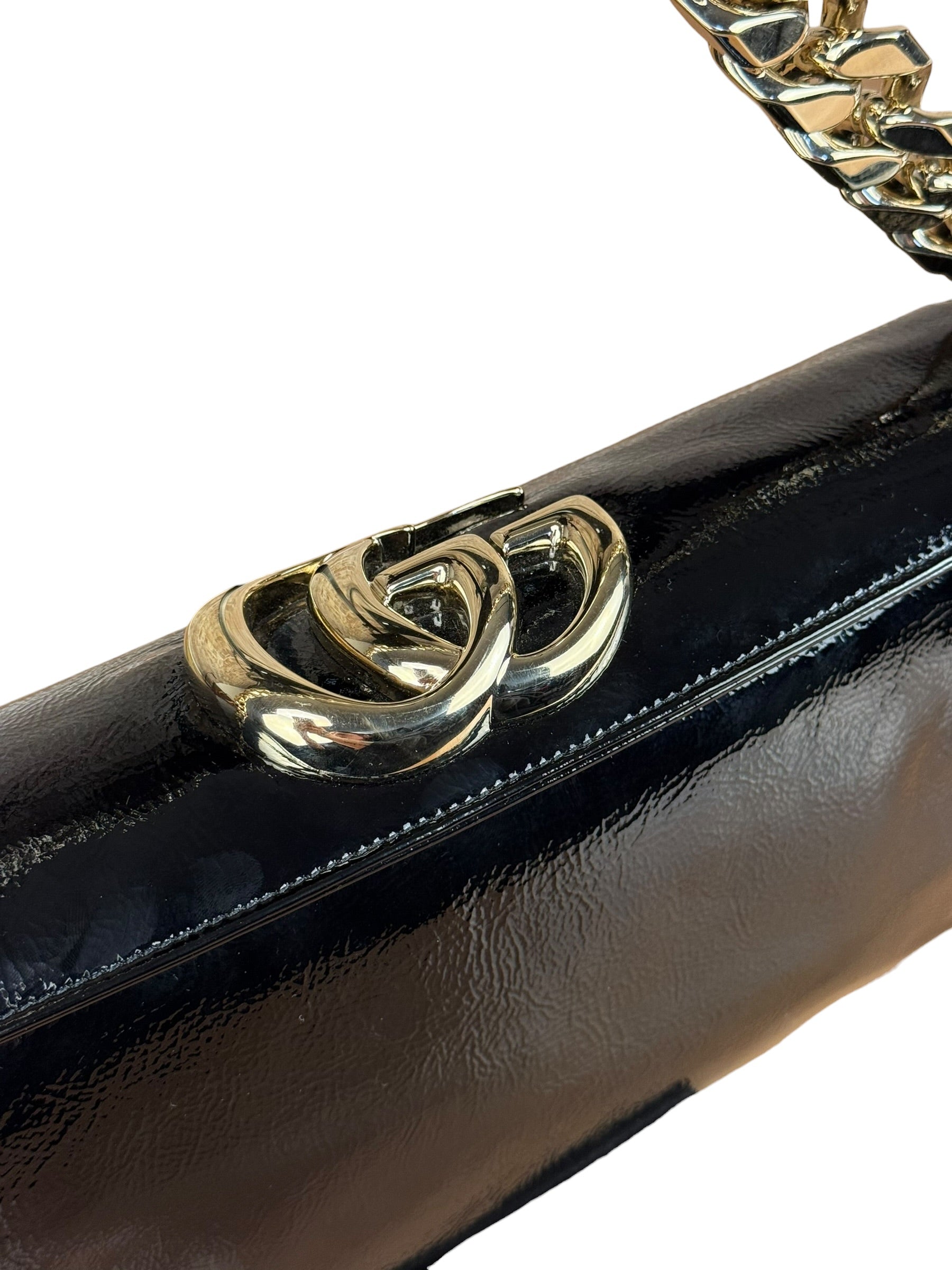 Gucci Black Patent Leather Chain Double G Shoulder Bag
