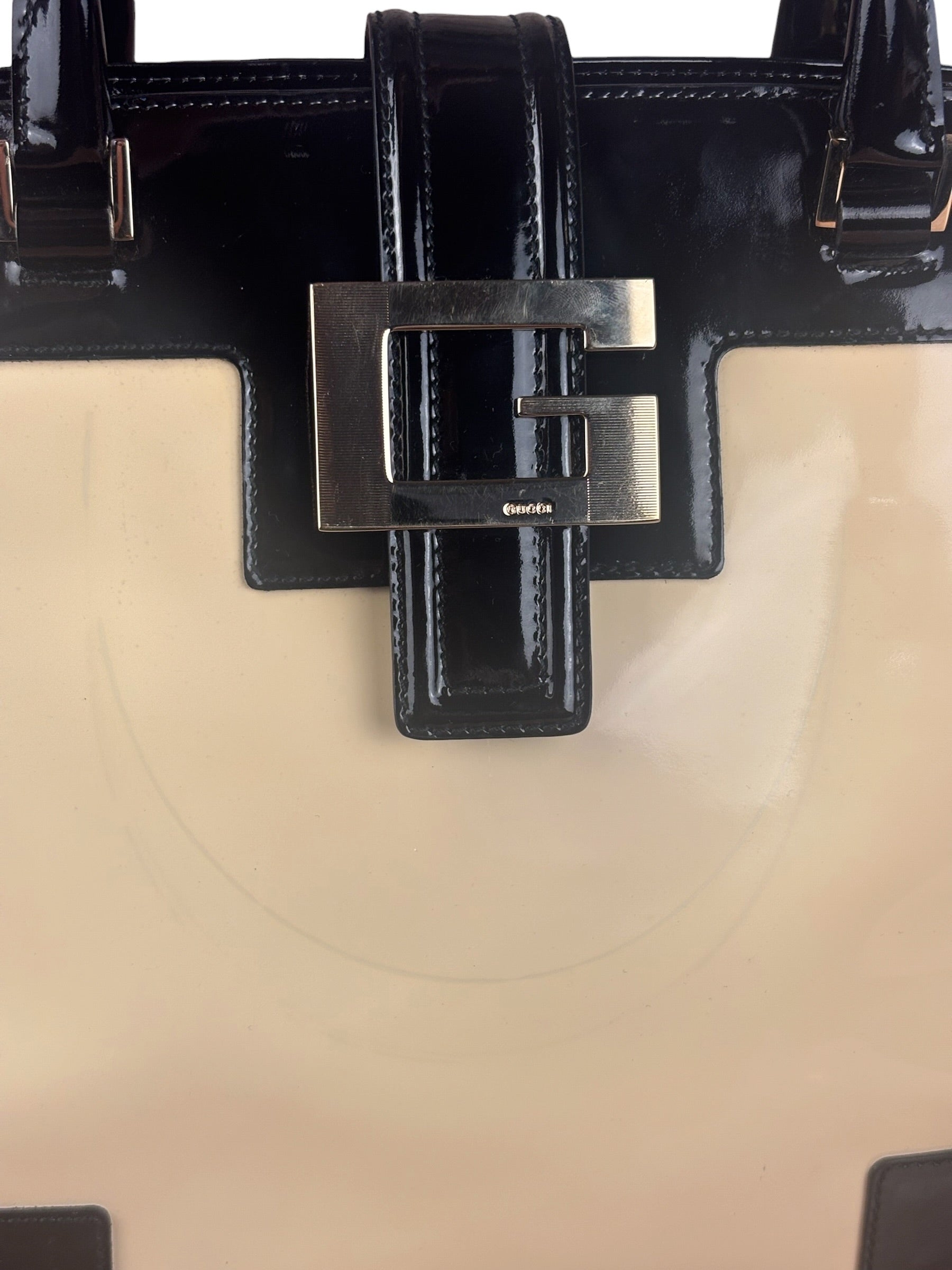 Gucci Cream/Beige Patent Leather Square Hand Bag