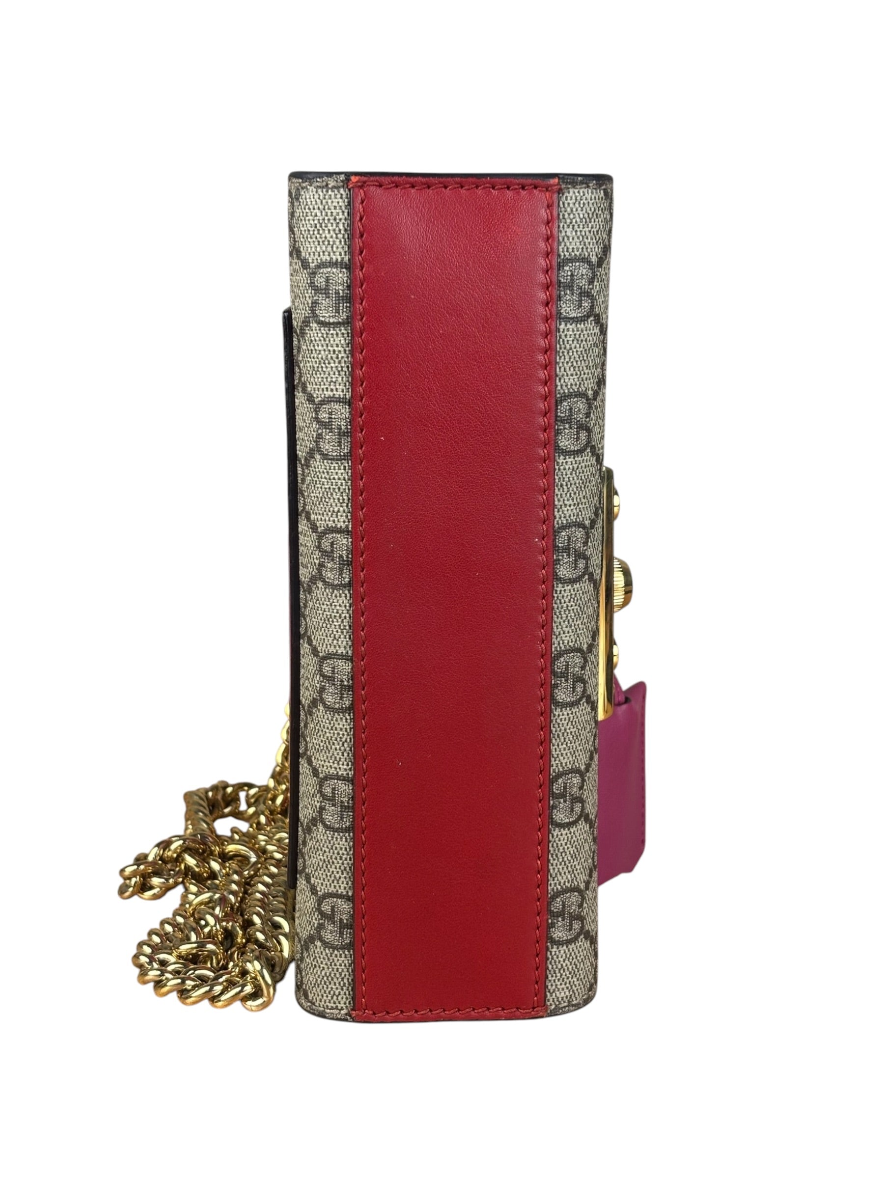 Gucci Padlock Medium Leather Chain Shoulder Bag Beige/Red/Pink