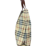 Burberry Vintage Brown Leather  Haymarket Canvas House Check Tote Bag
