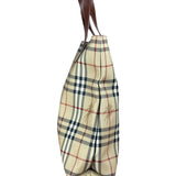 Burberry Vintage Brown Leather  Haymarket Canvas House Check Tote Bag