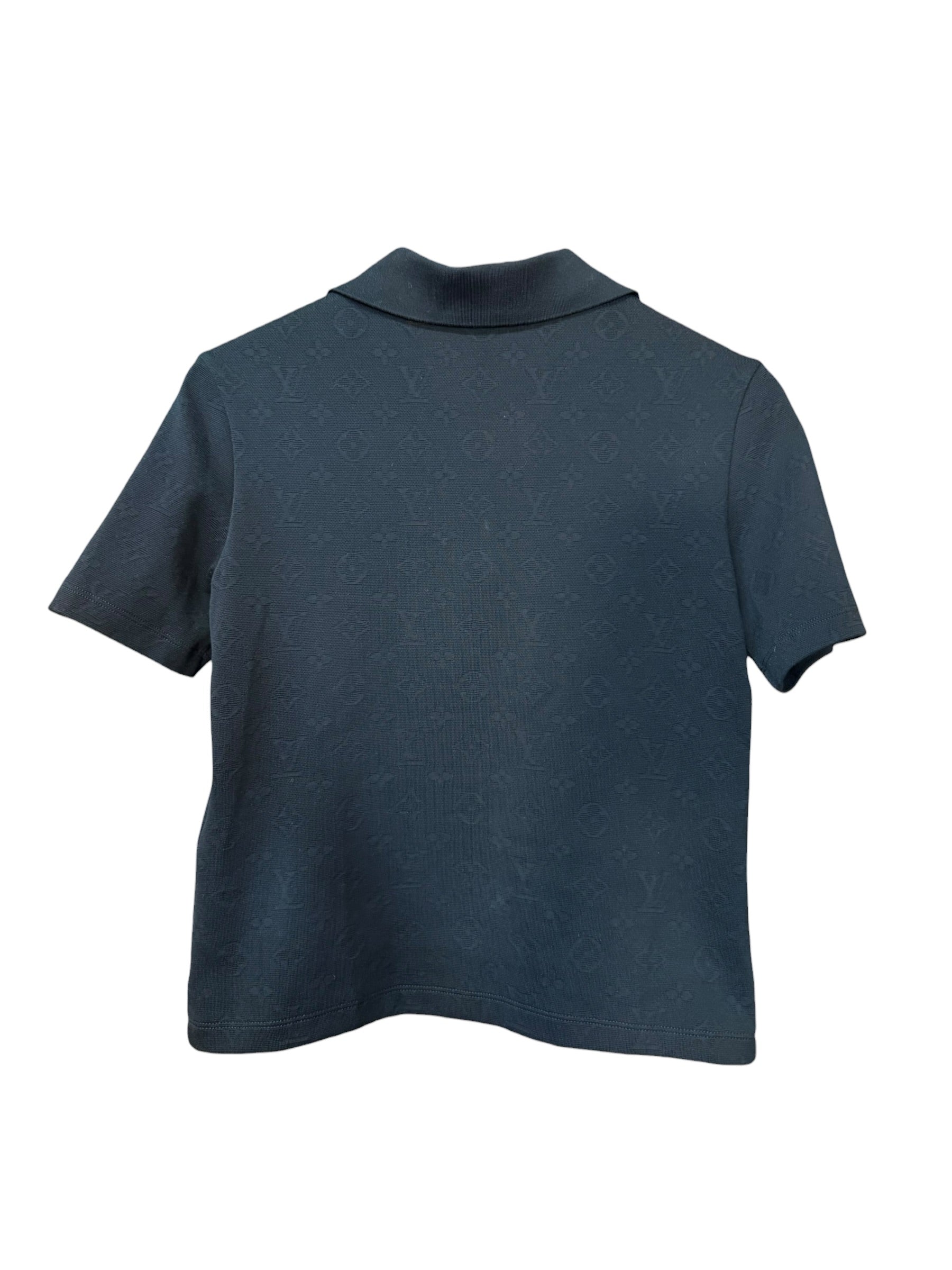 Louis Vuitton Black Monogram Boxy Collared Quarter-Button Top