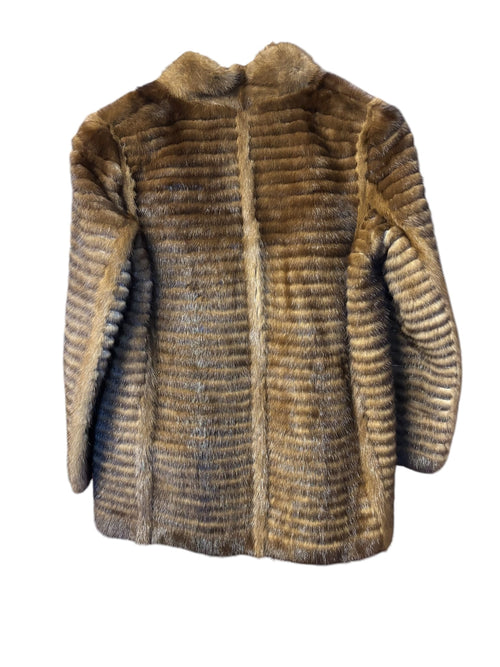Vintage Horizontal Stripe Brown Mink Fur Coat