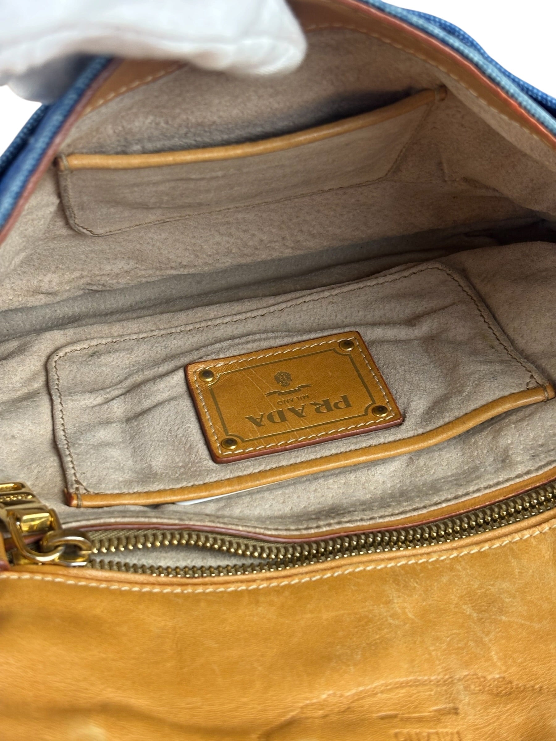 Prada Vintage Cobalt Blue Canvas Flap Shoulder Bag