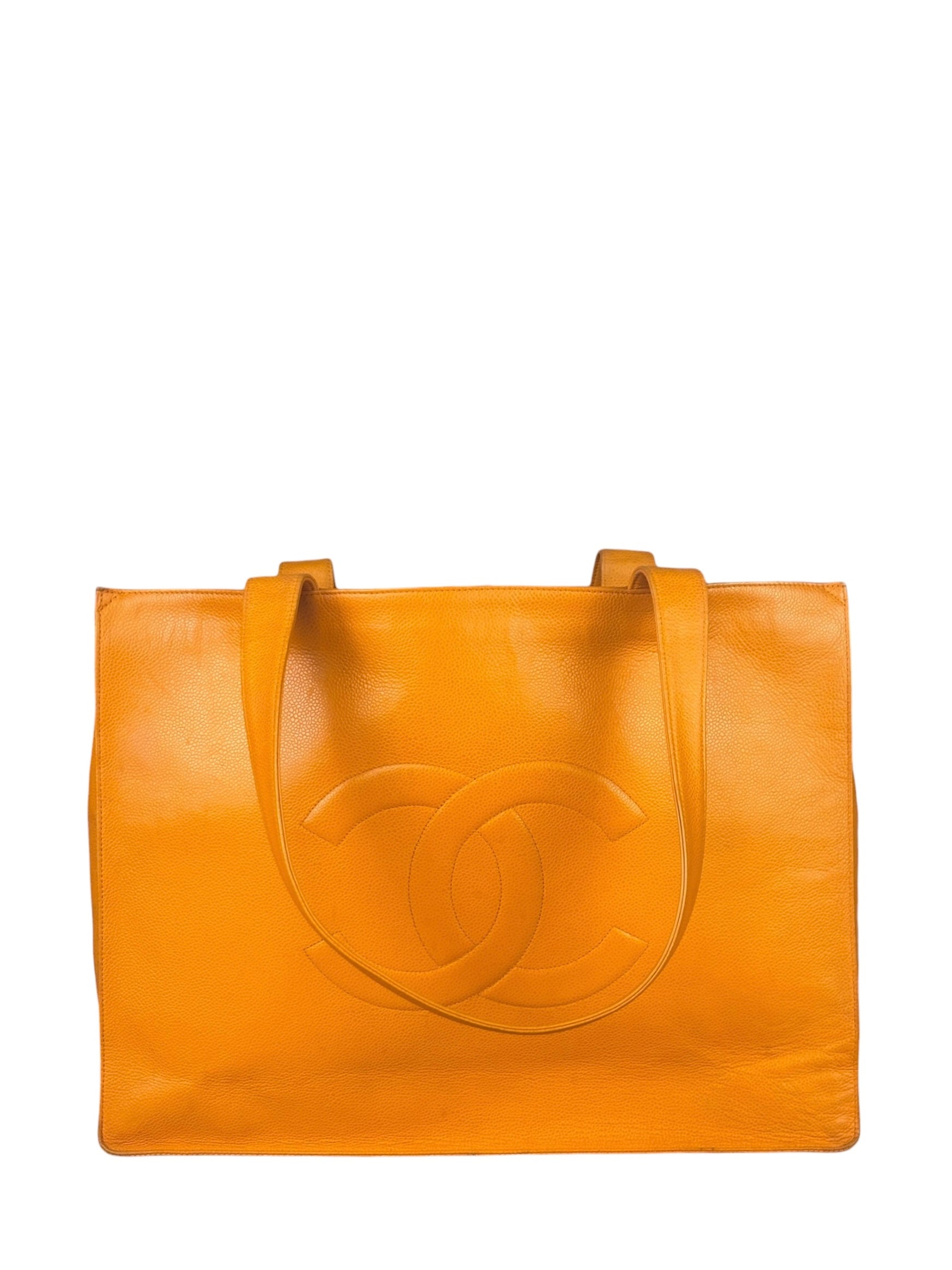 Chanel Vintage Orange Caviar Leather Tote 1989