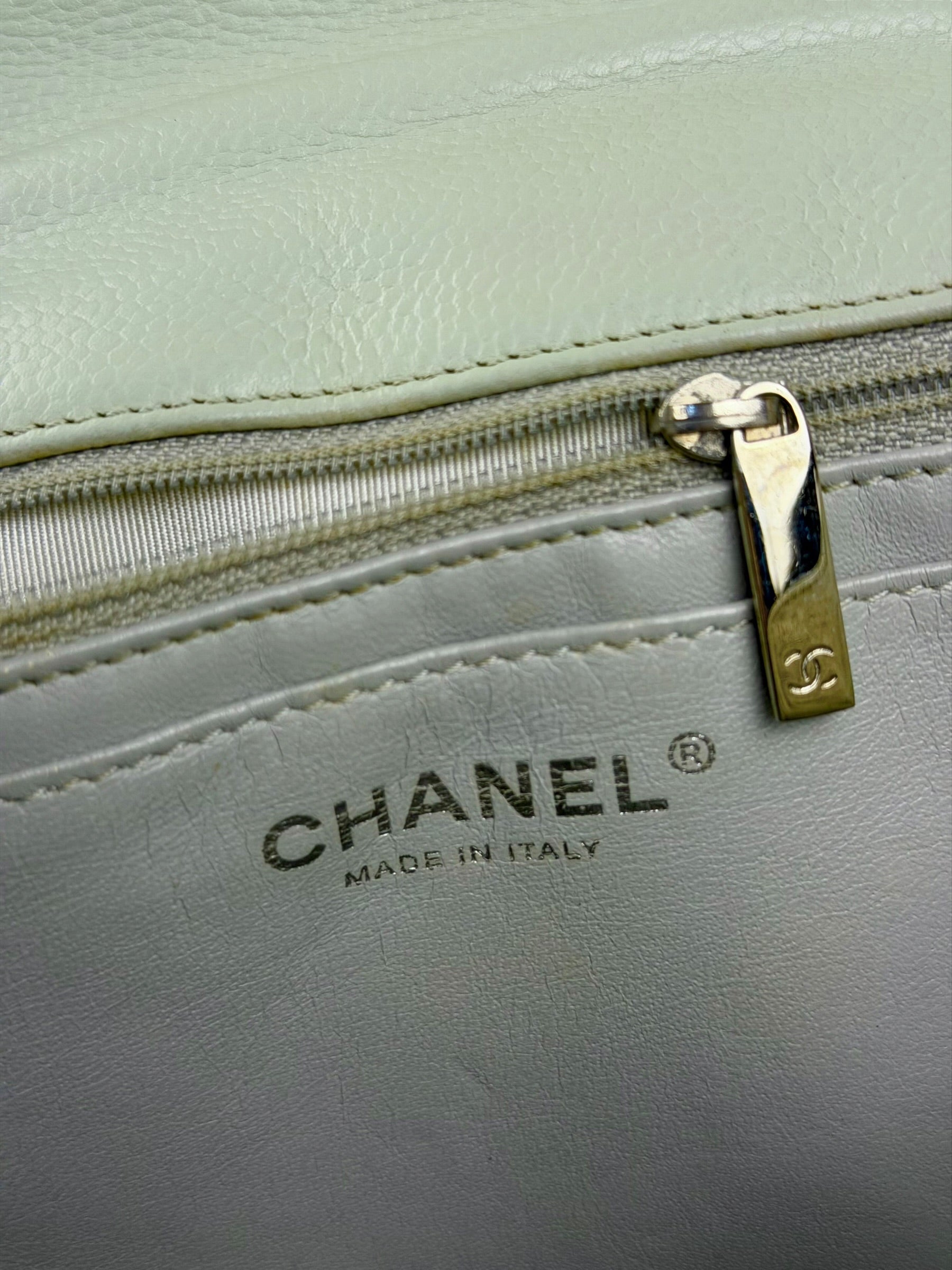 Chanel Light Sage Green Medium Classic Flap Shoulder Bag 2008