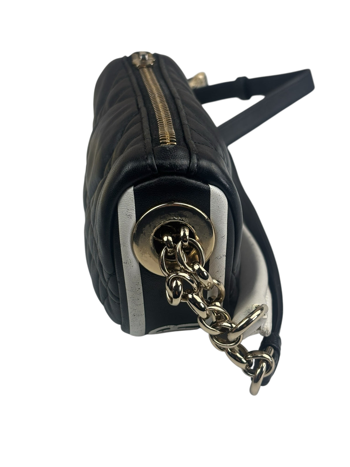 Christian Dior Black/White Quilted Leather Small Vibe Cannage Two-Way Hobo Bag