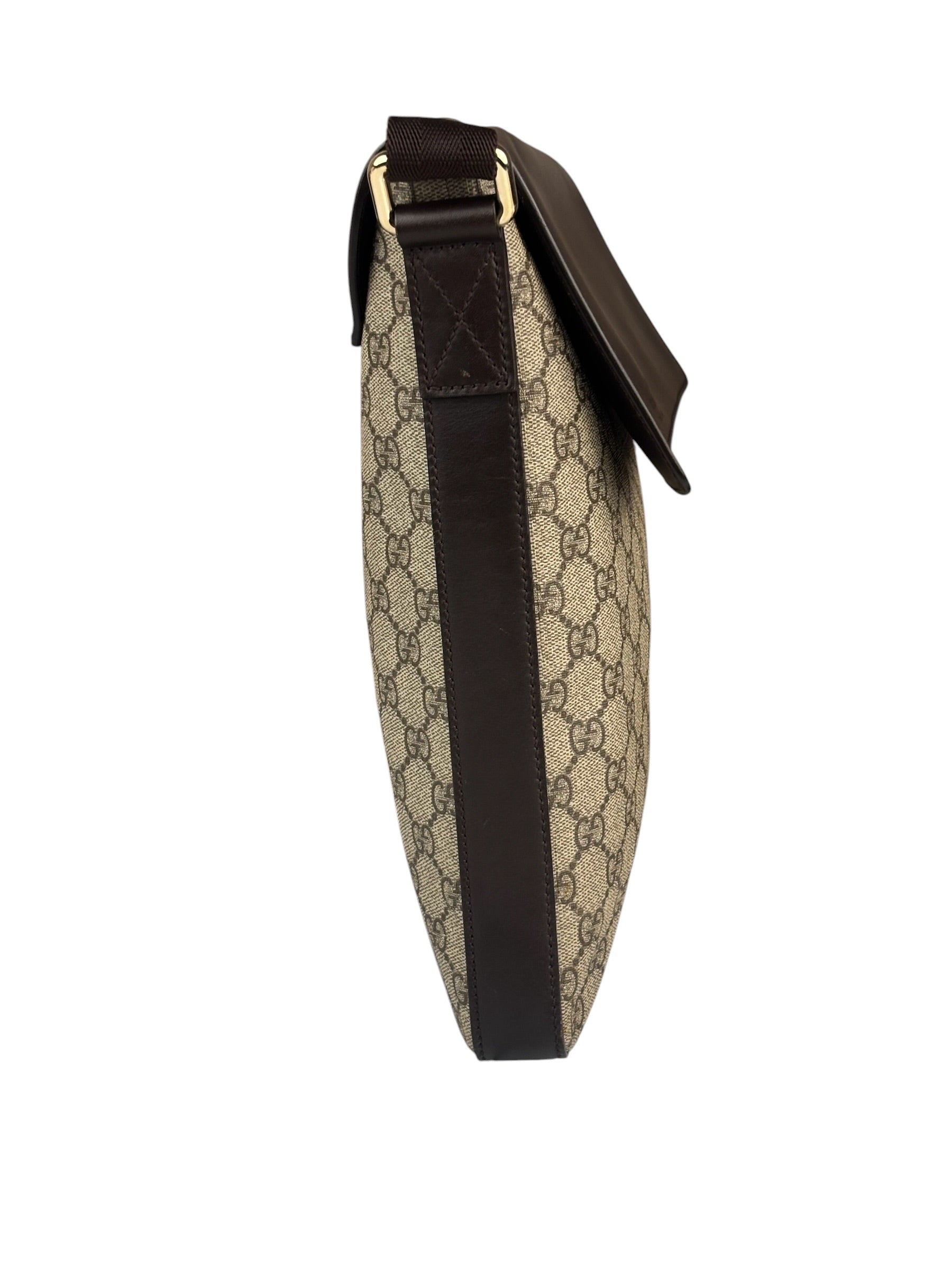 Gucci Brown Leather Trim GG Supreme Messenger Bag