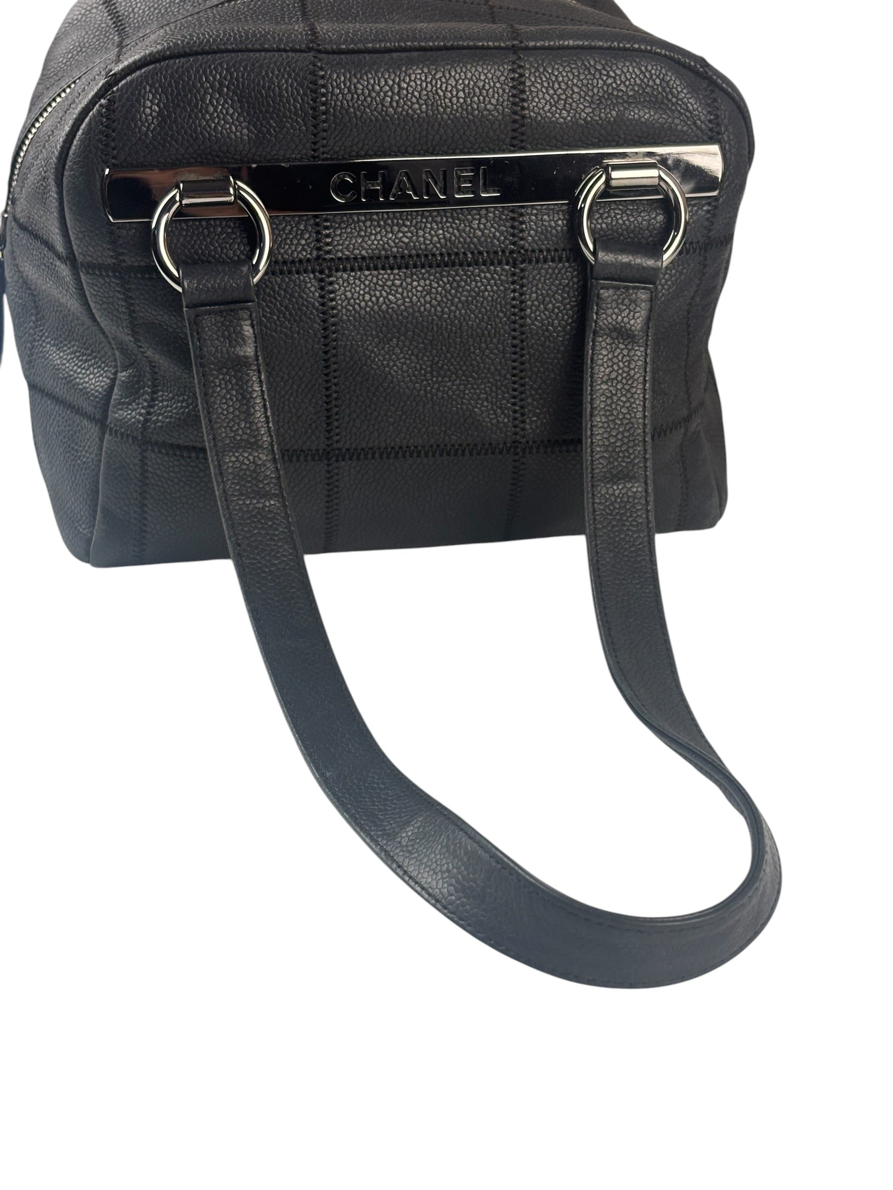 Chanel Navy Chocolate Bar Square Quilt LAX Bowler Bag 2004