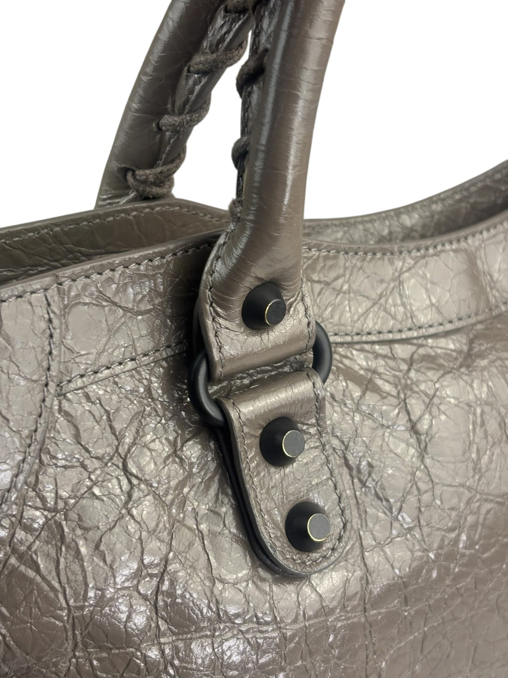 Balenciaga Stone Grey Patent Leather Moto Work Two-Way Bag