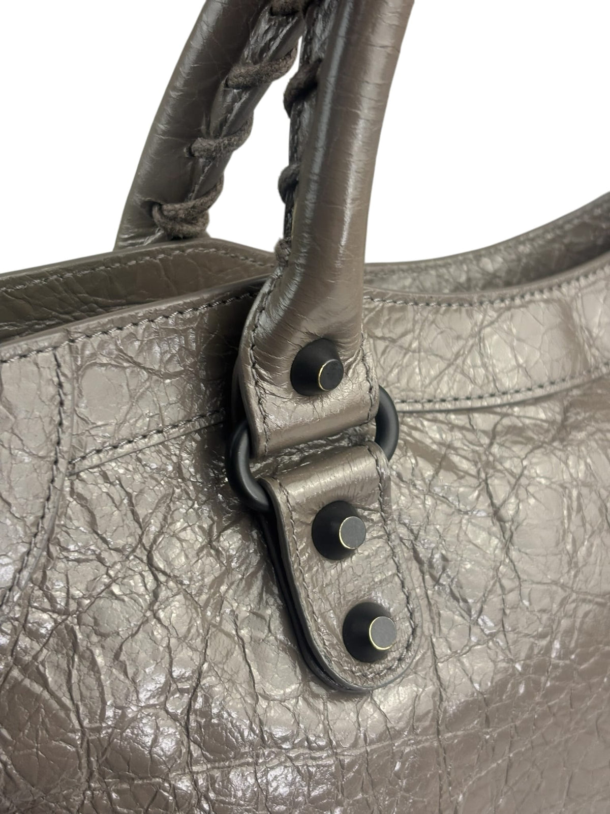Balenciaga Stone Grey Patent Leather Moto Work Two-Way Bag