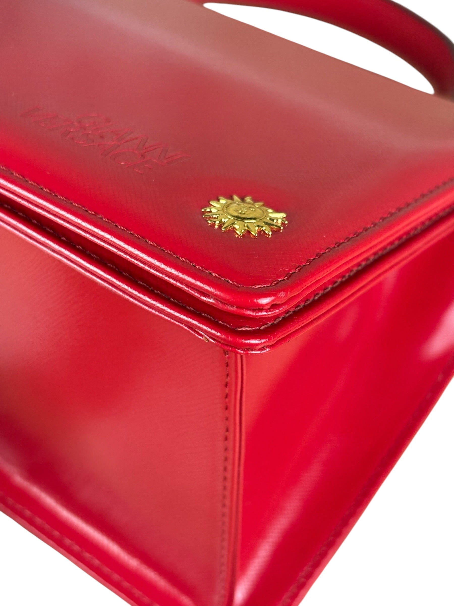 Versace Vintage Red Leather Top Handle Bag