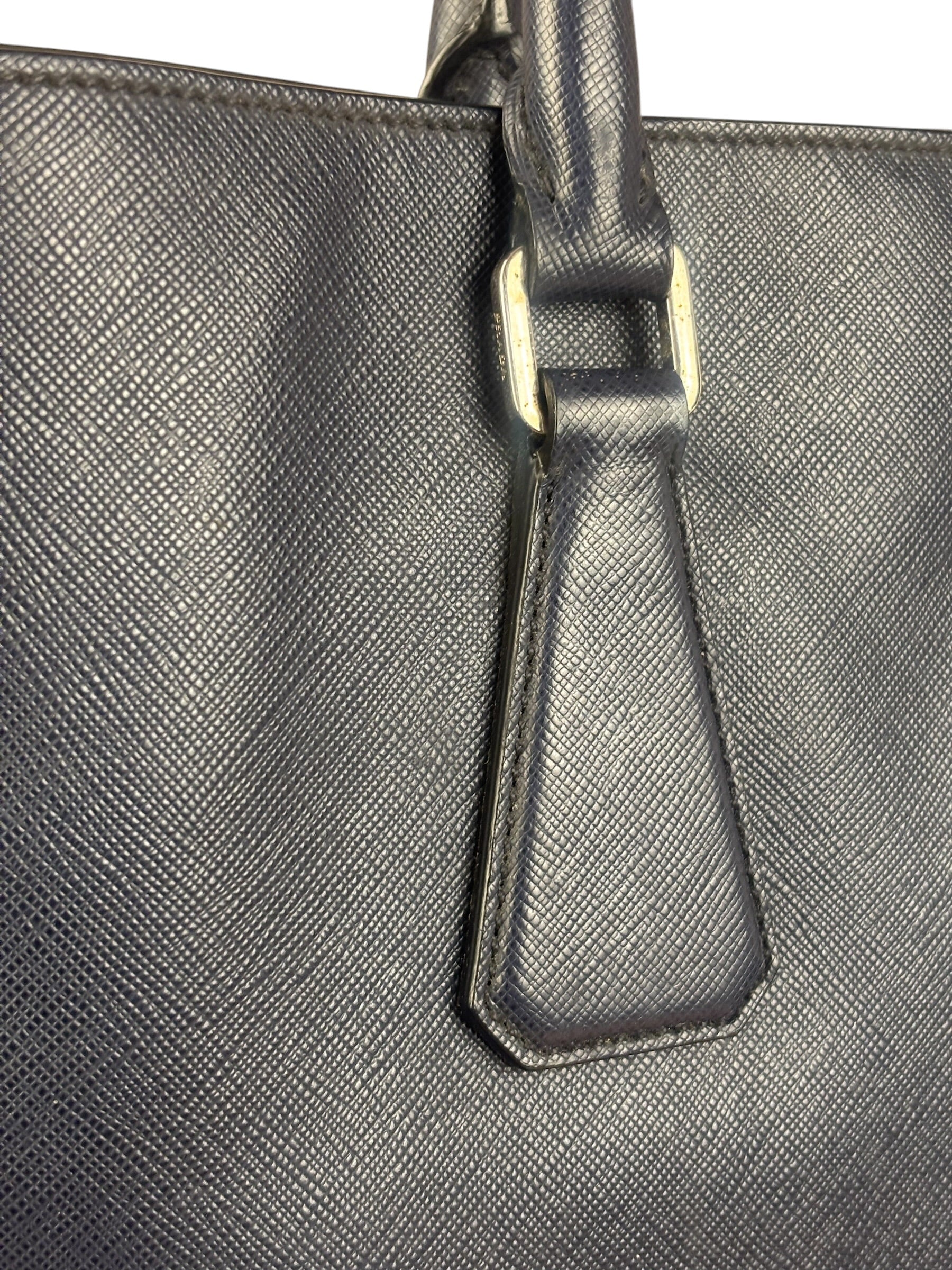 Prada Navy Blue Saffiano Leather Vertical Tote Bag