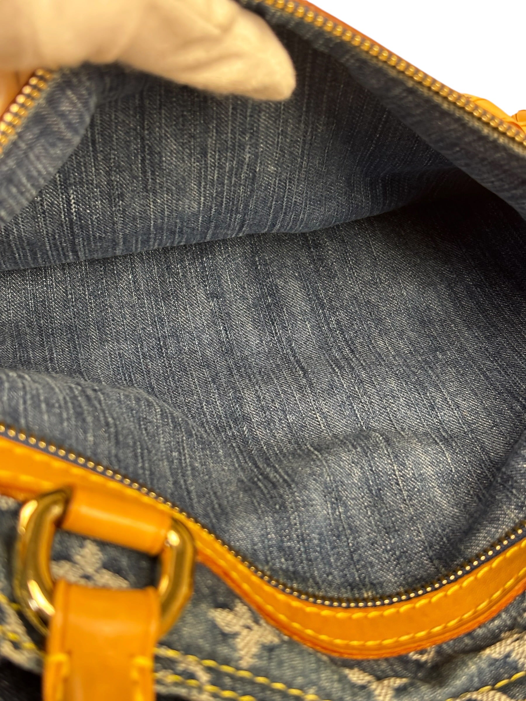 Louis Vuitton Vintage Demin Leather Trim Flat Shopper Tote Bag