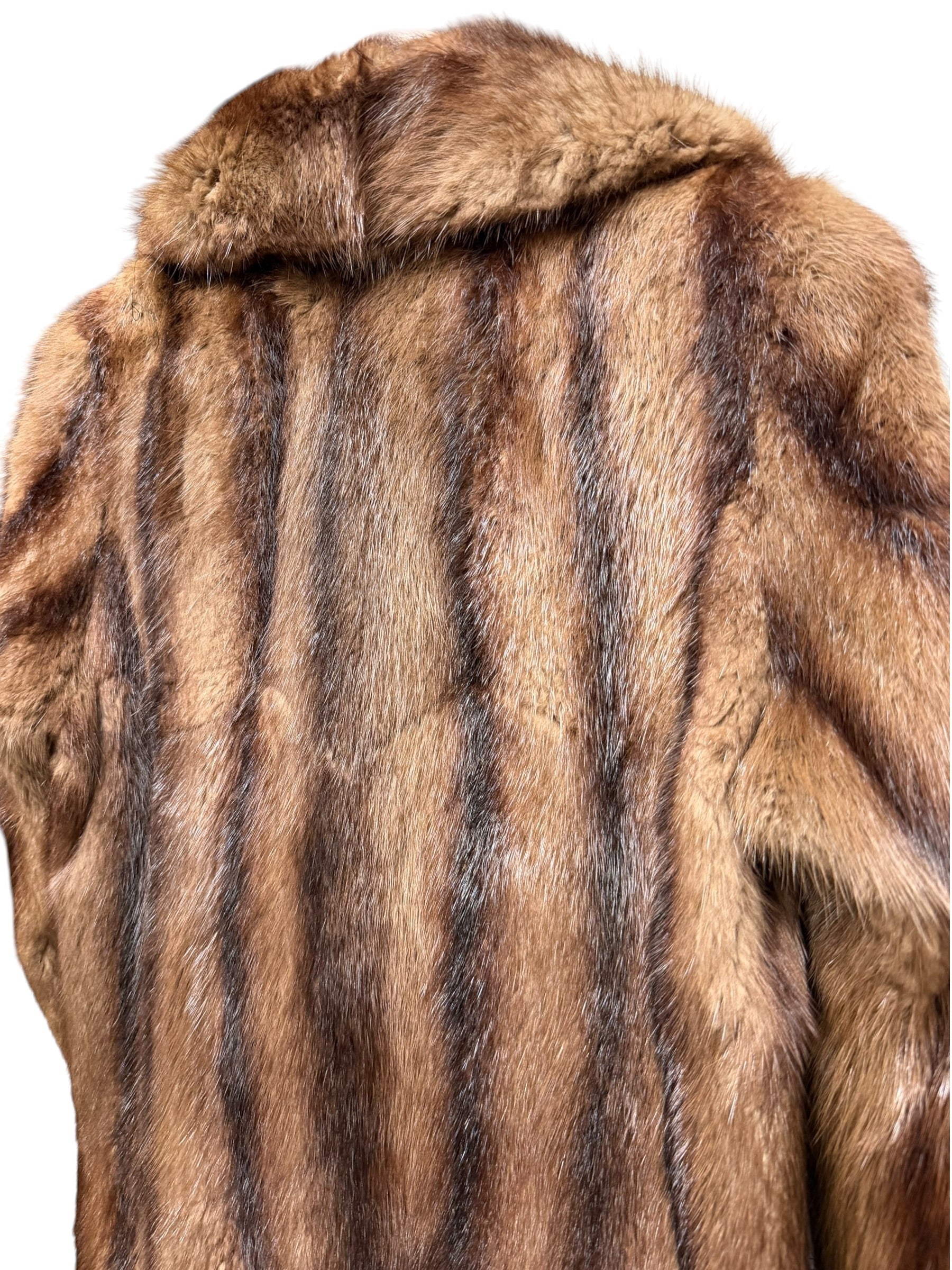 Vintage Brown Striped Fox Fur Long Coat