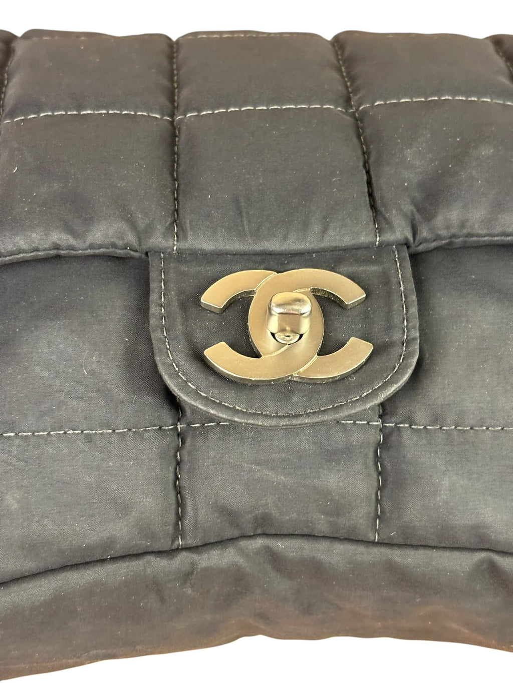 Chanel Black Nylon Chocolate Bar Flap Bag 2002
