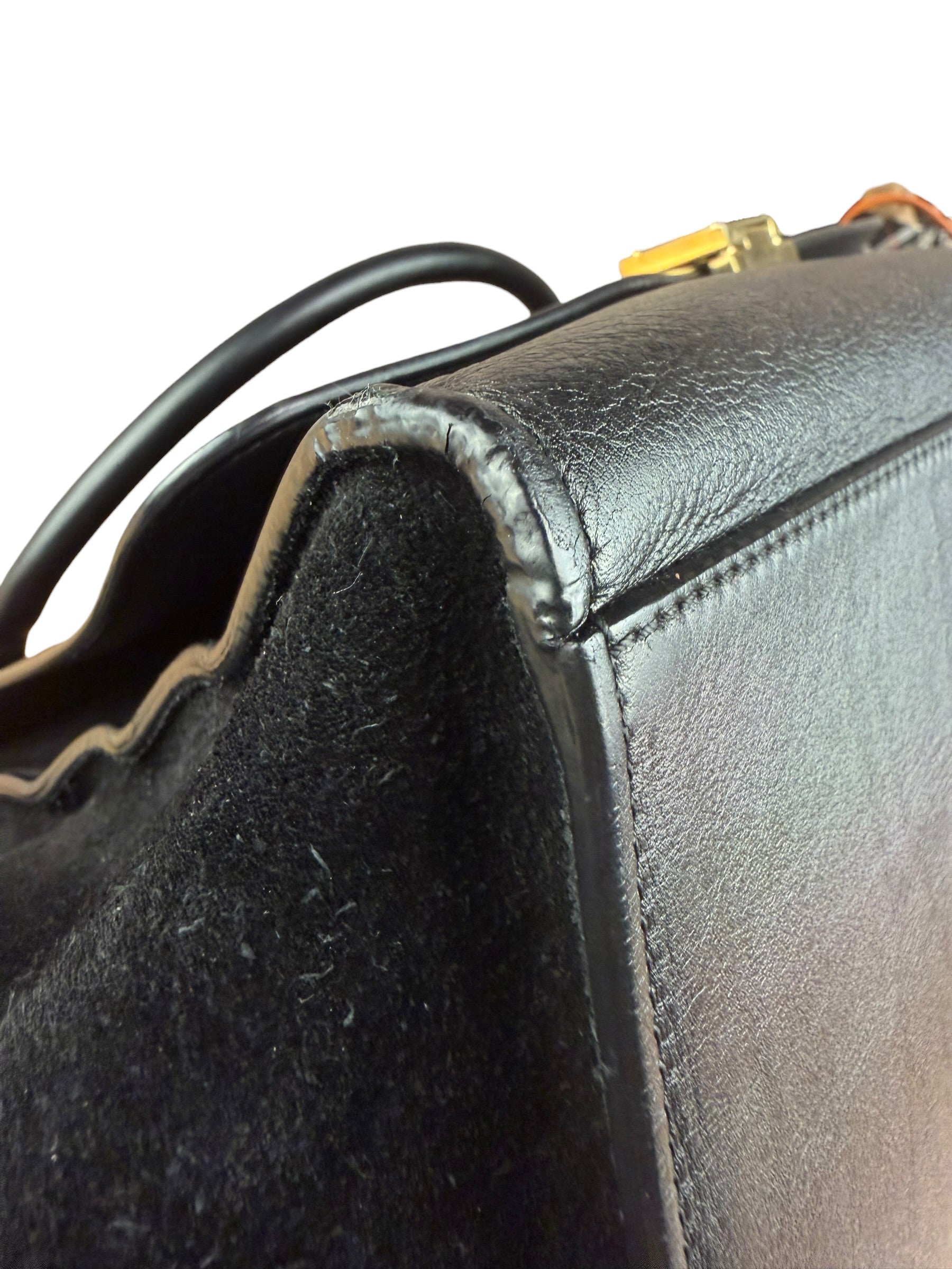 Celine Black Croc- Embossed Leather Trapeze Handbag