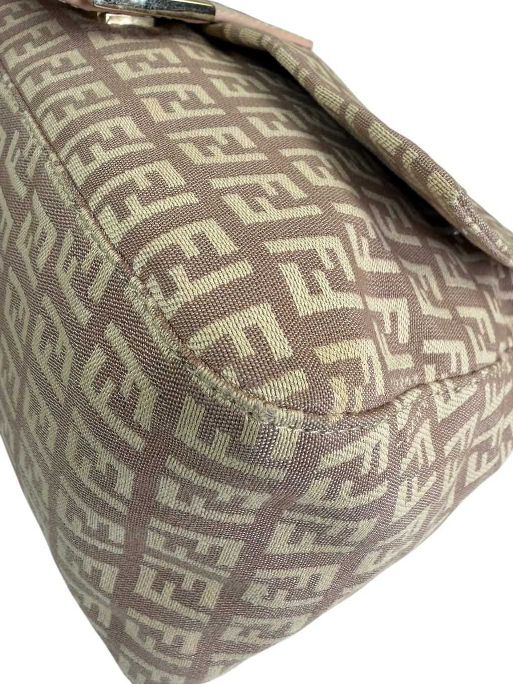 Fendi Peach Leather Trim Zucca Mamma Baguette