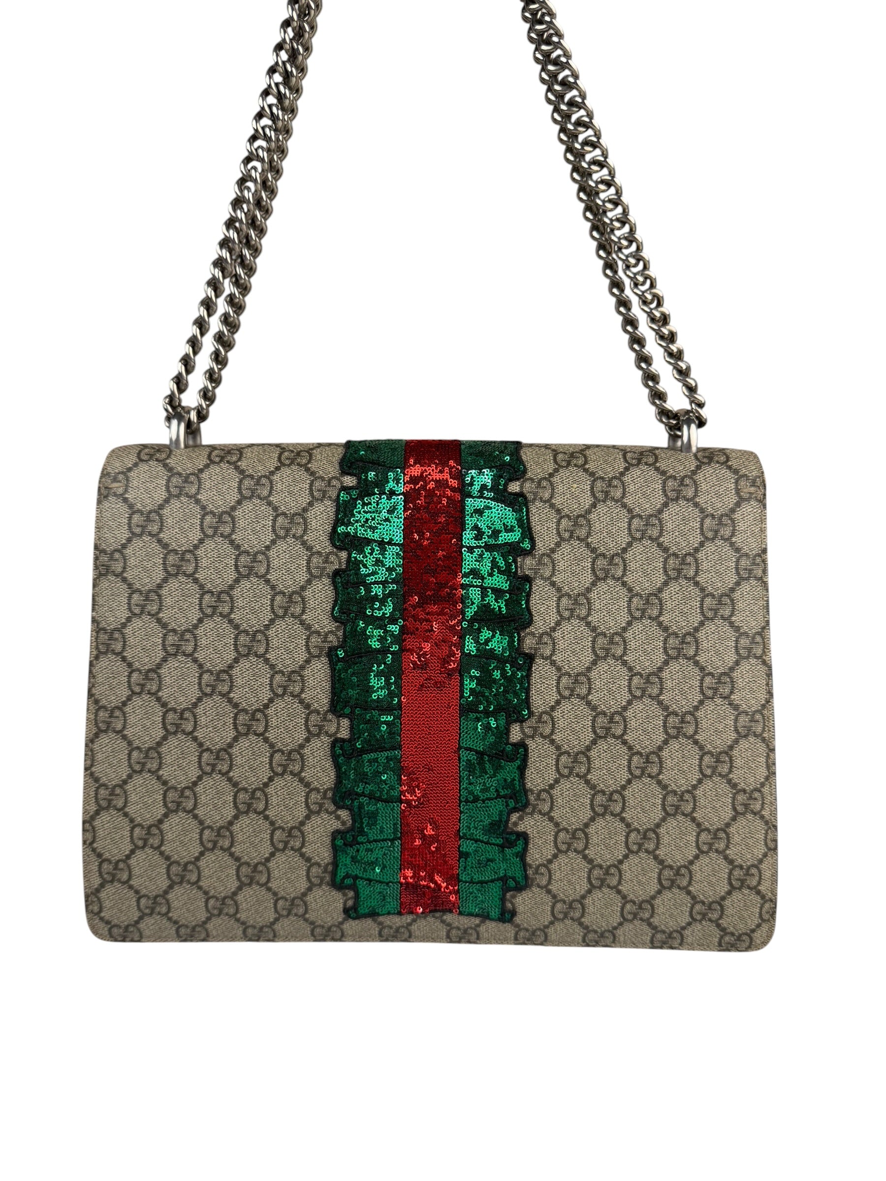 Gucci Beige GG Supreme Medium Dionysus Flap Bag
