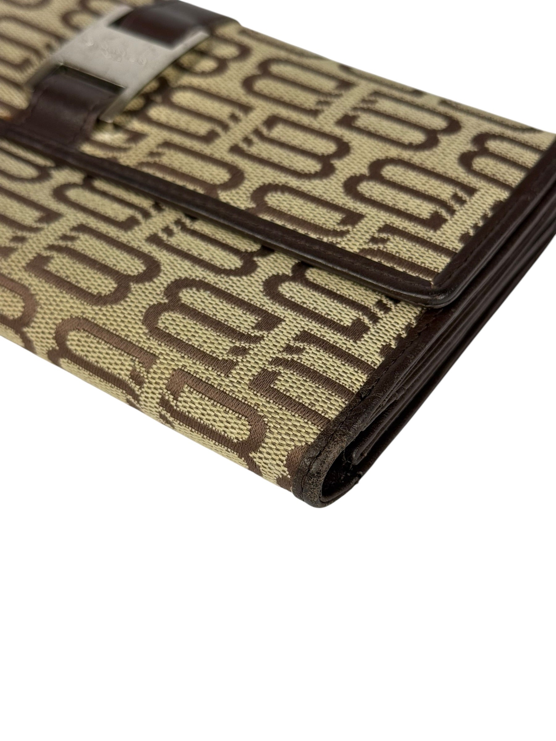 Balenciaga Vintage Brown Canvas Logo Long Wallet