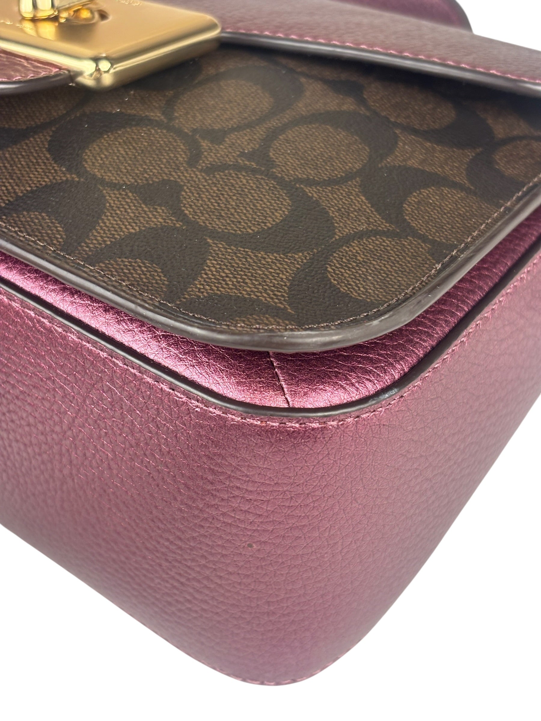 Coach Metallic Berry Leather Signature Cassidy Two-Way Bag