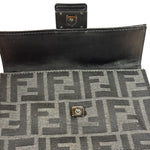 Fendi FF Black Canvas Flap Mini Baguette Shoulder Bag