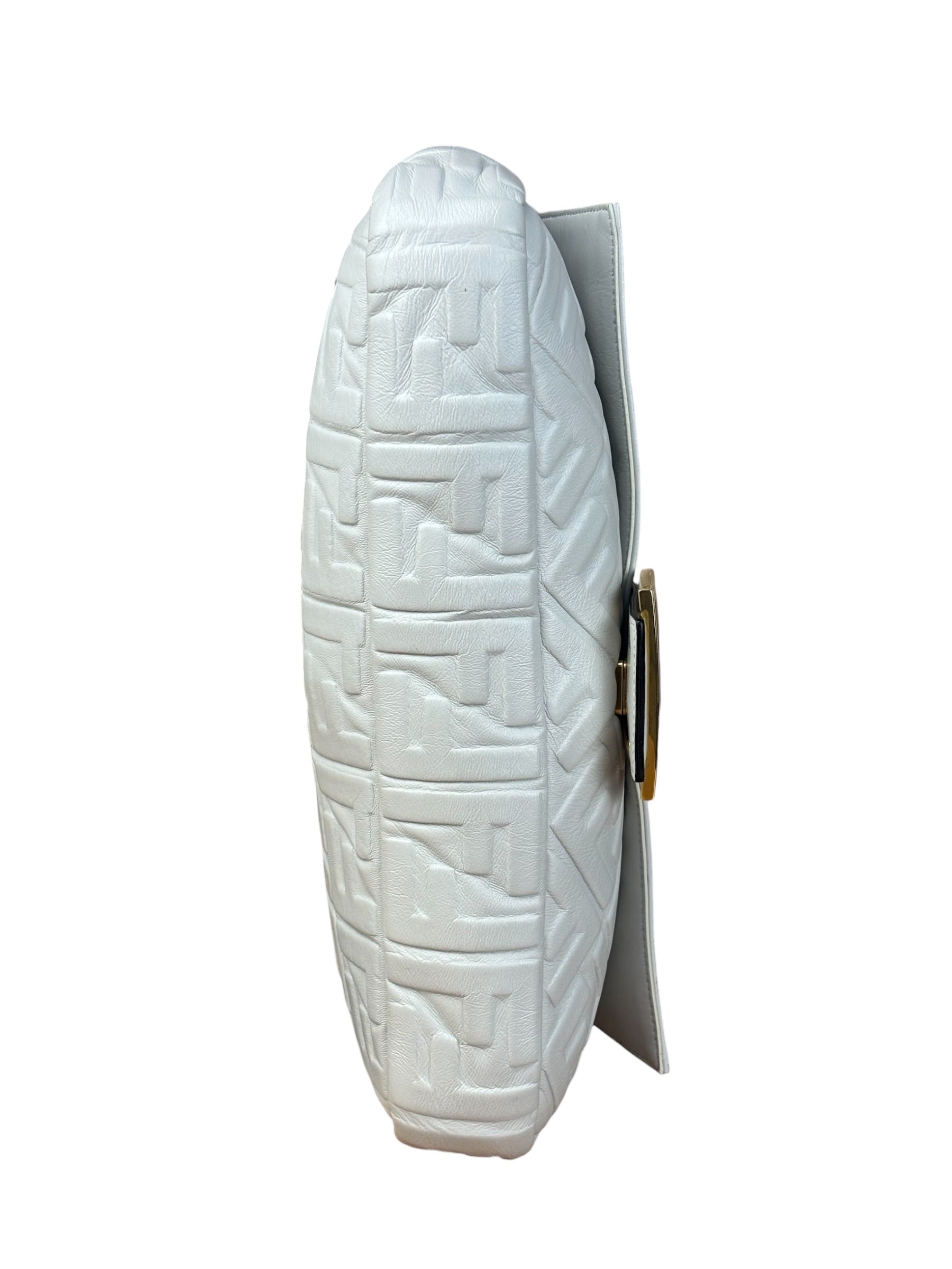 Fendi Large Zucca Embossed Leather Baguette White