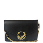 Fendi Black Leather F Envelope Wallet On Replacement Chain