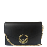 Fendi Black Leather F Envelope Wallet On Replacement Chain