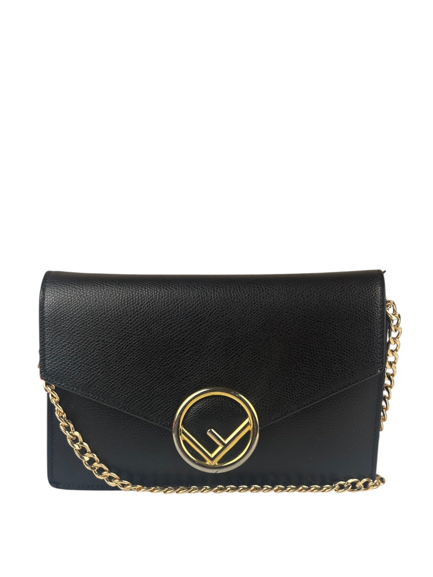 Fendi Black Leather F Envelope Wallet On Replacement Chain