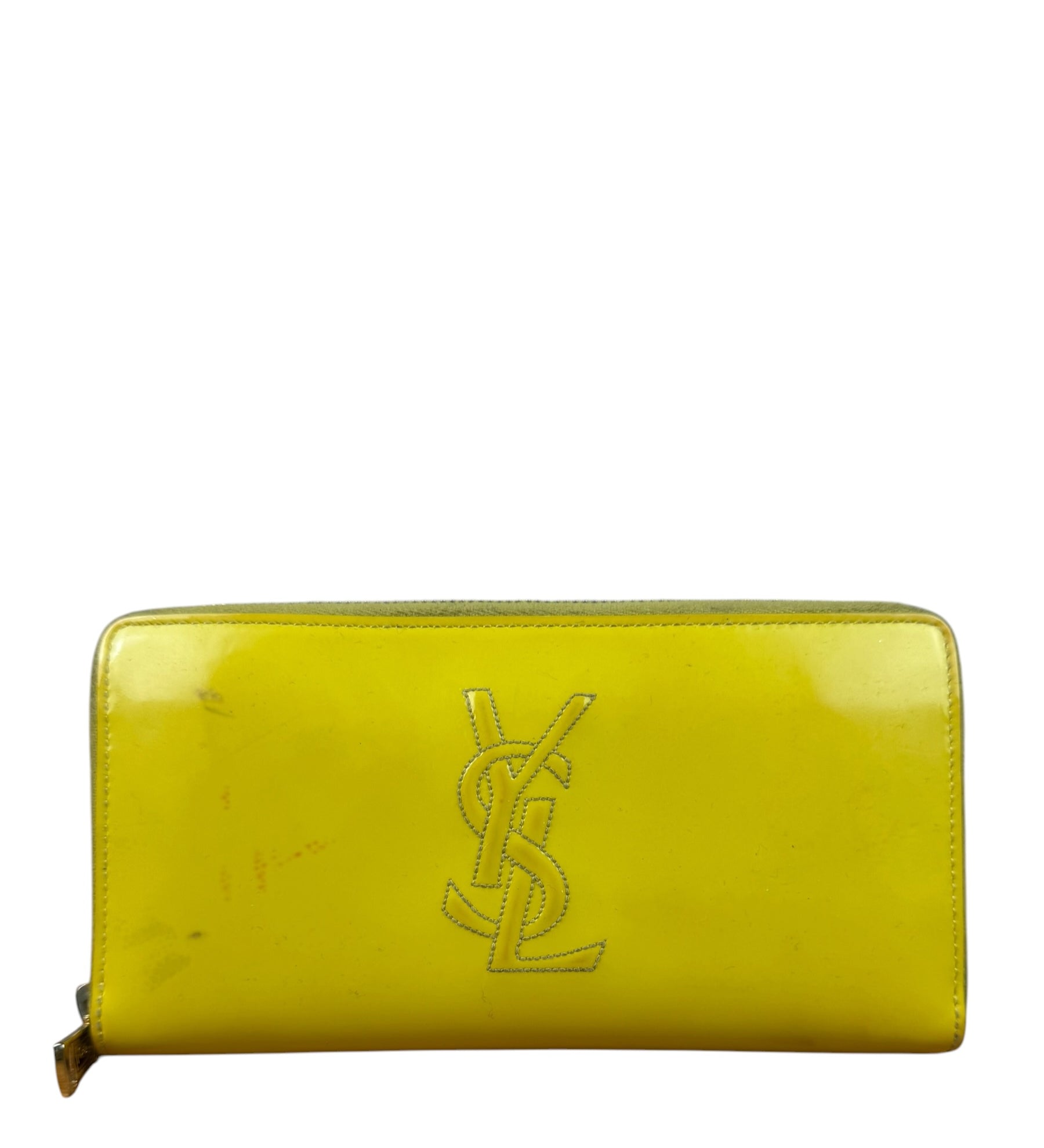 Yves Saint Laurent Yellow Patent Leather Zip-Around Long Wallet