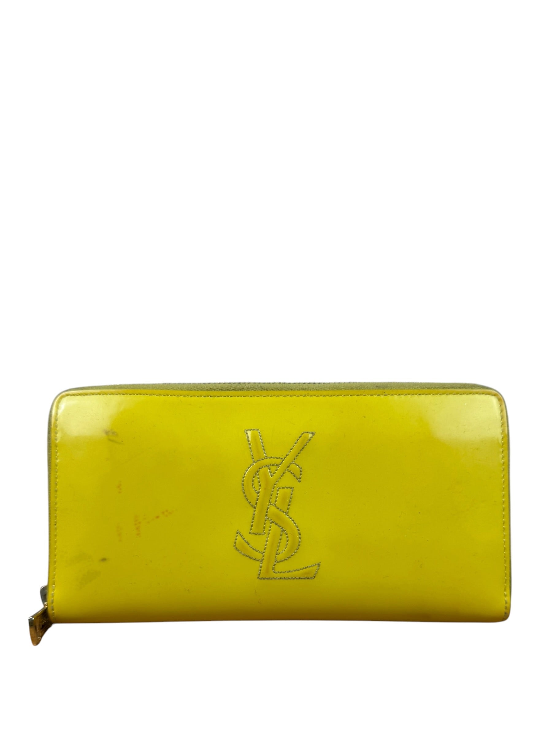 Yves Saint Laurent Yellow Patent Leather Zip-Around Long Wallet