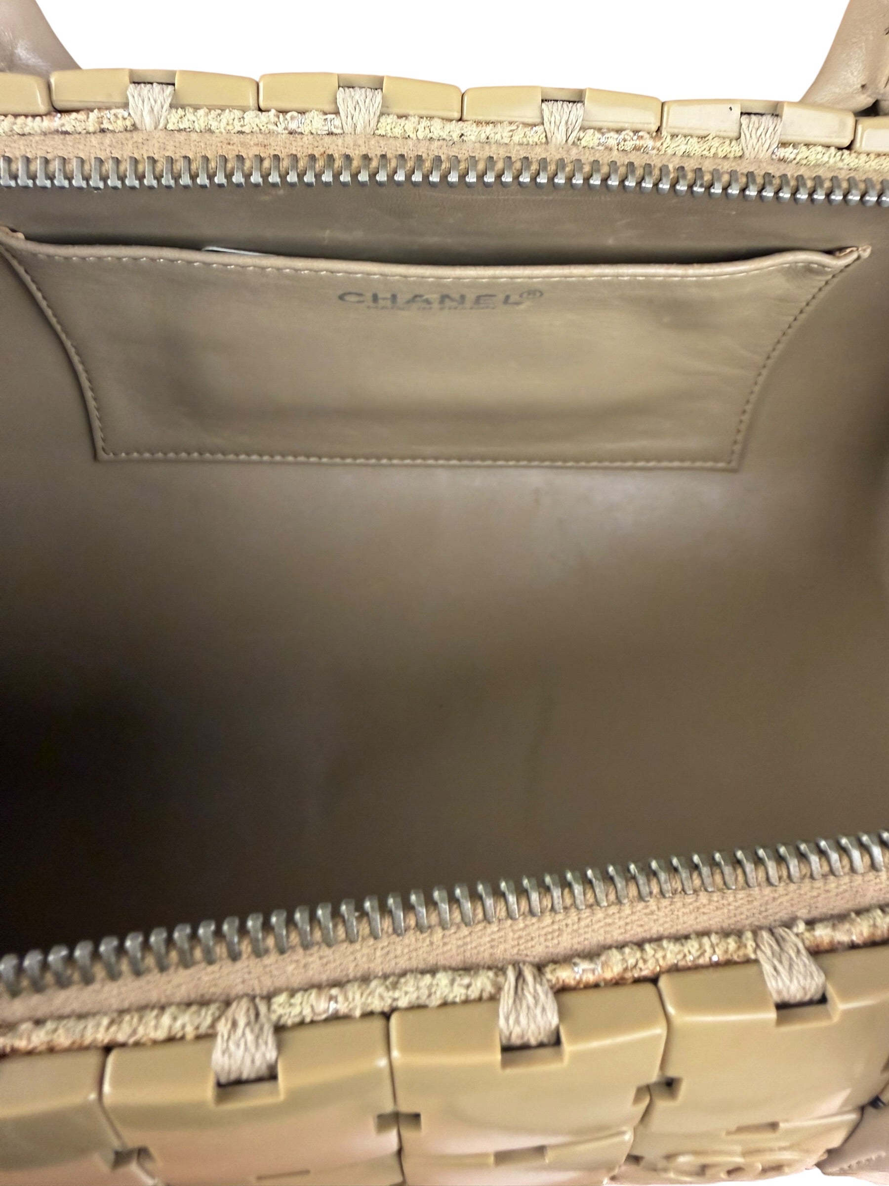 Chanel Beige Leather Trim Mini Puzzle Block Handbag