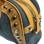 Fendi Blue/Brown Denim/Leather Trim Studded Shoulder Bag