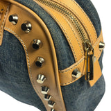 Fendi Blue/Brown Denim/Leather Trim Studded Shoulder Bag