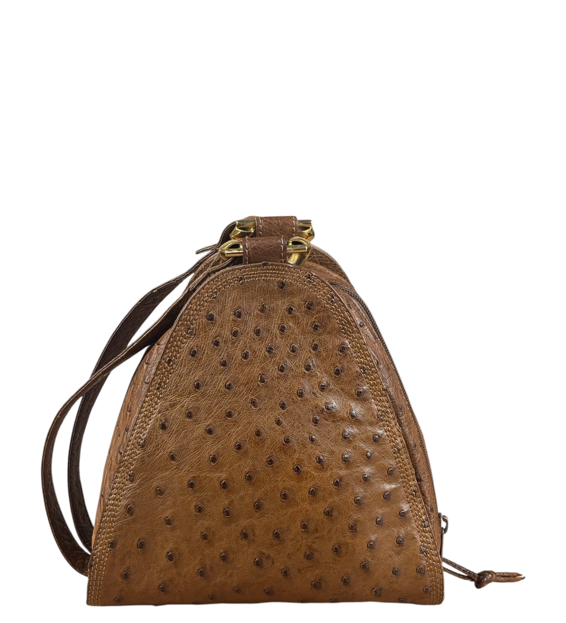 Loewe Vintage Brown Ostrich Print Leather Triangular Shoulder Bag