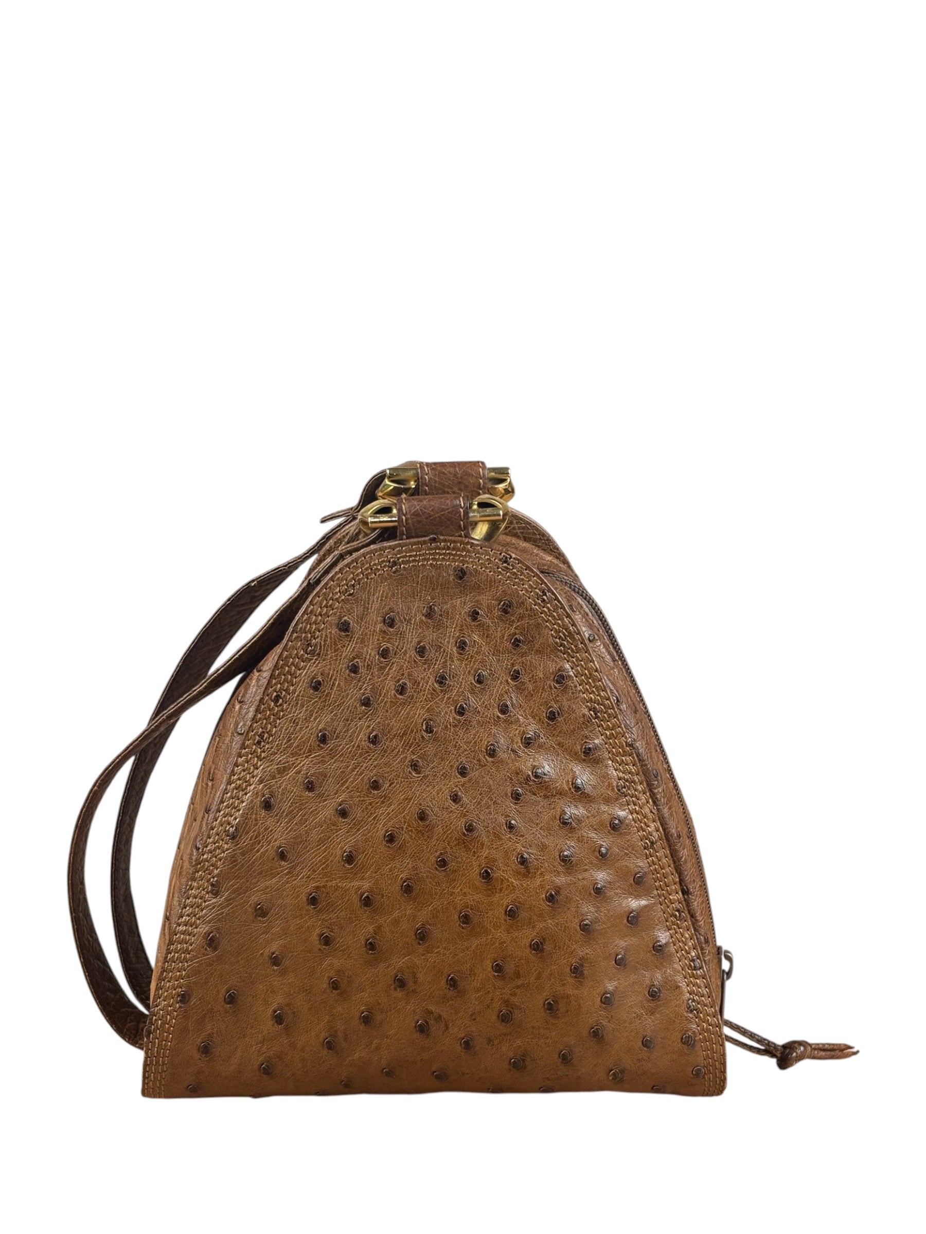 Loewe Vintage Brown Ostrich Print Leather Triangular Shoulder Bag
