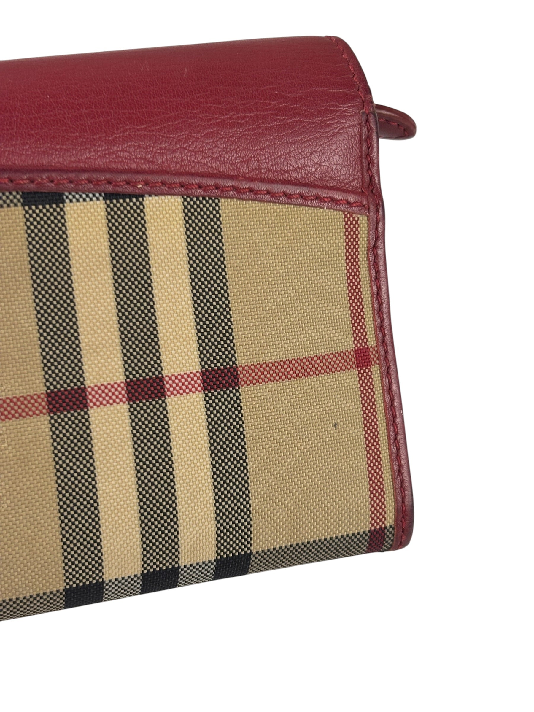 Burberry Red Leather House Check Continental Long Wallet