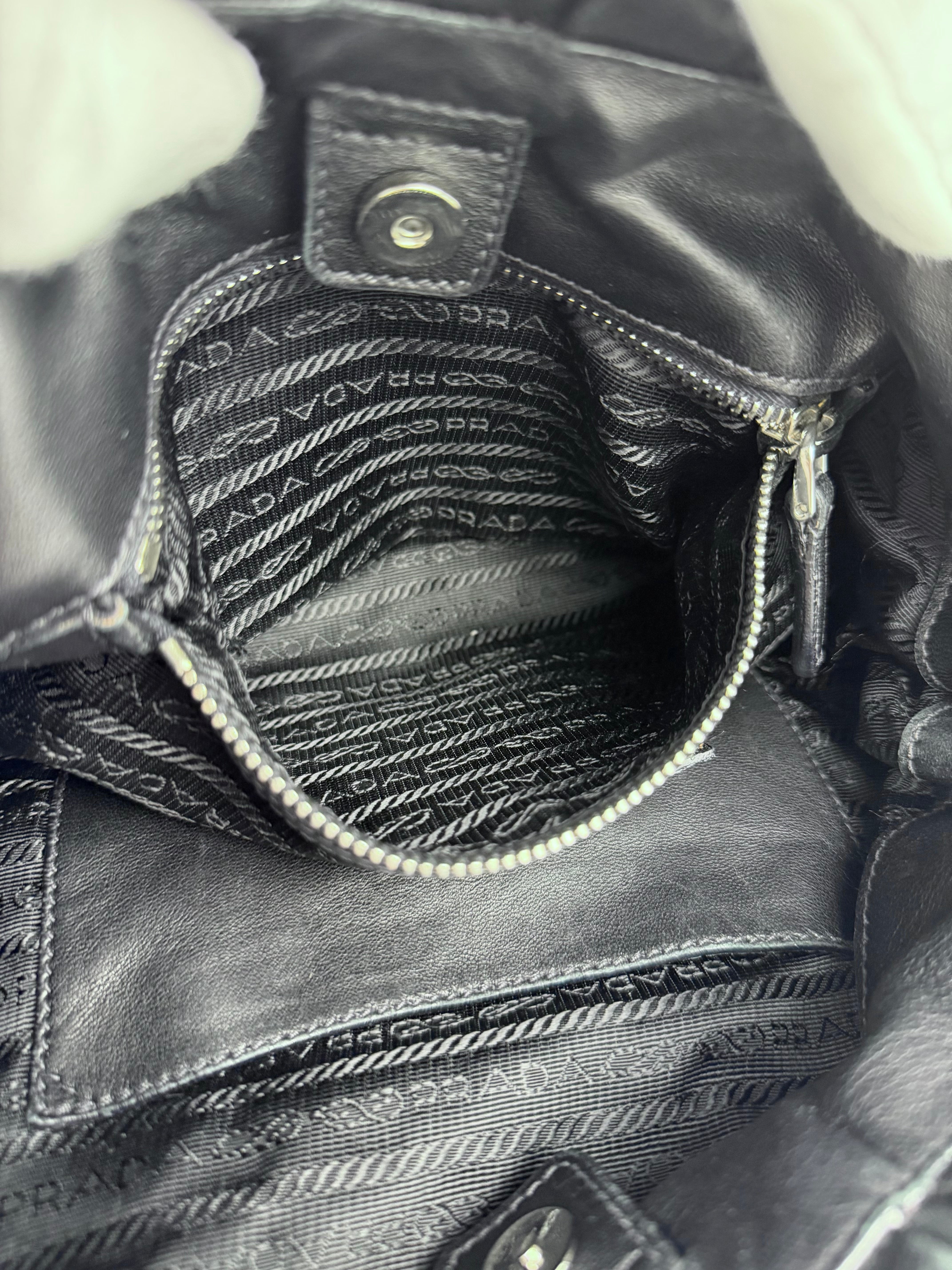 Prada Black Tessuto Nylon/Leather Waves Shoulder Bag