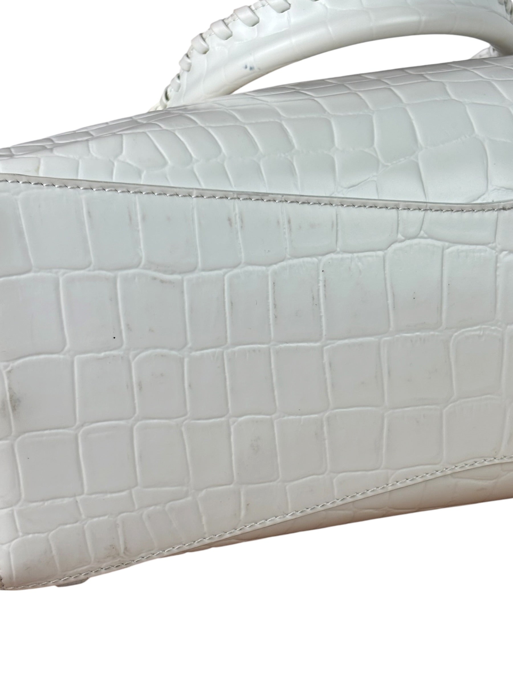 Balenciaga White Crocodile-Embossed Leather Two-Way Bag