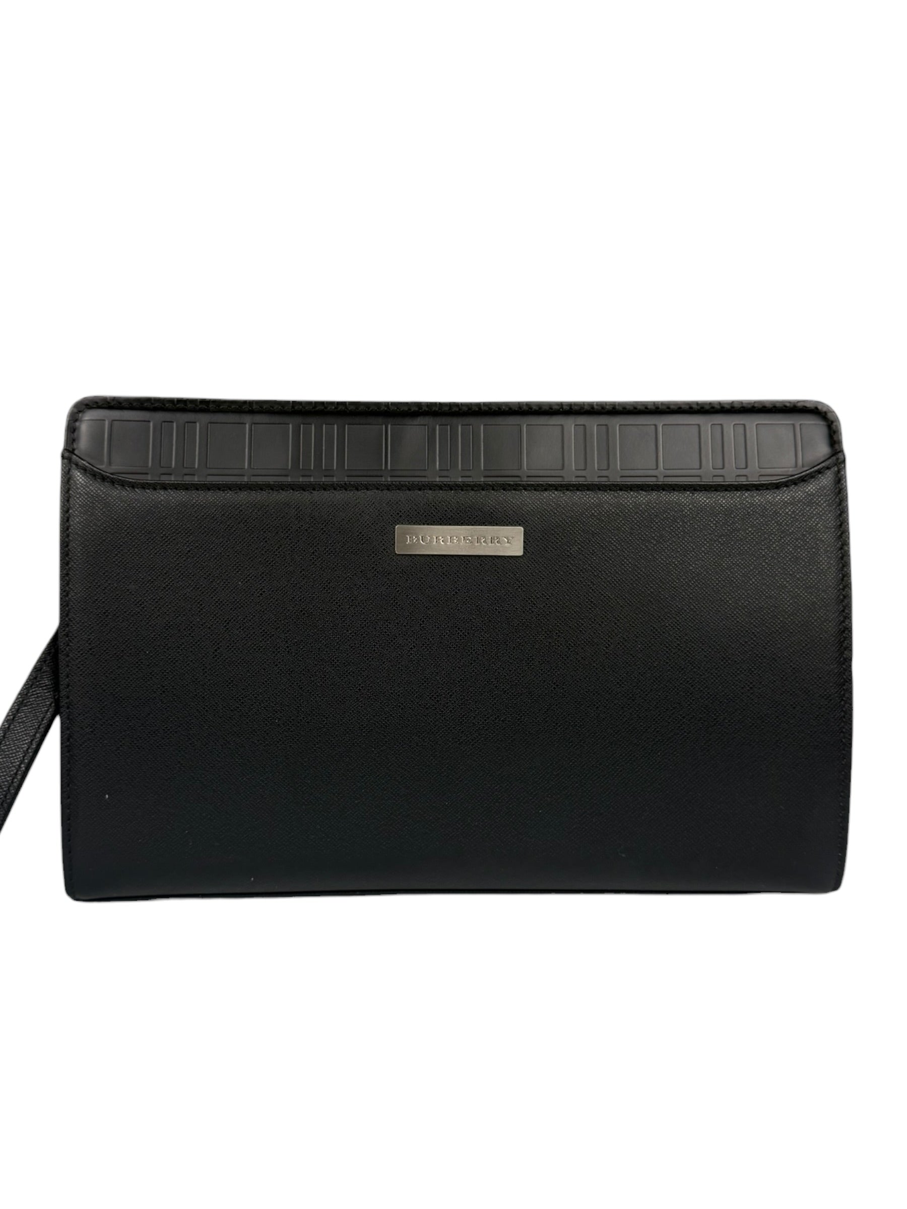 Burberry Black Leather Zip Clutch Pouch