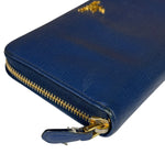 Prada Long Zip Leather Wallet Blue