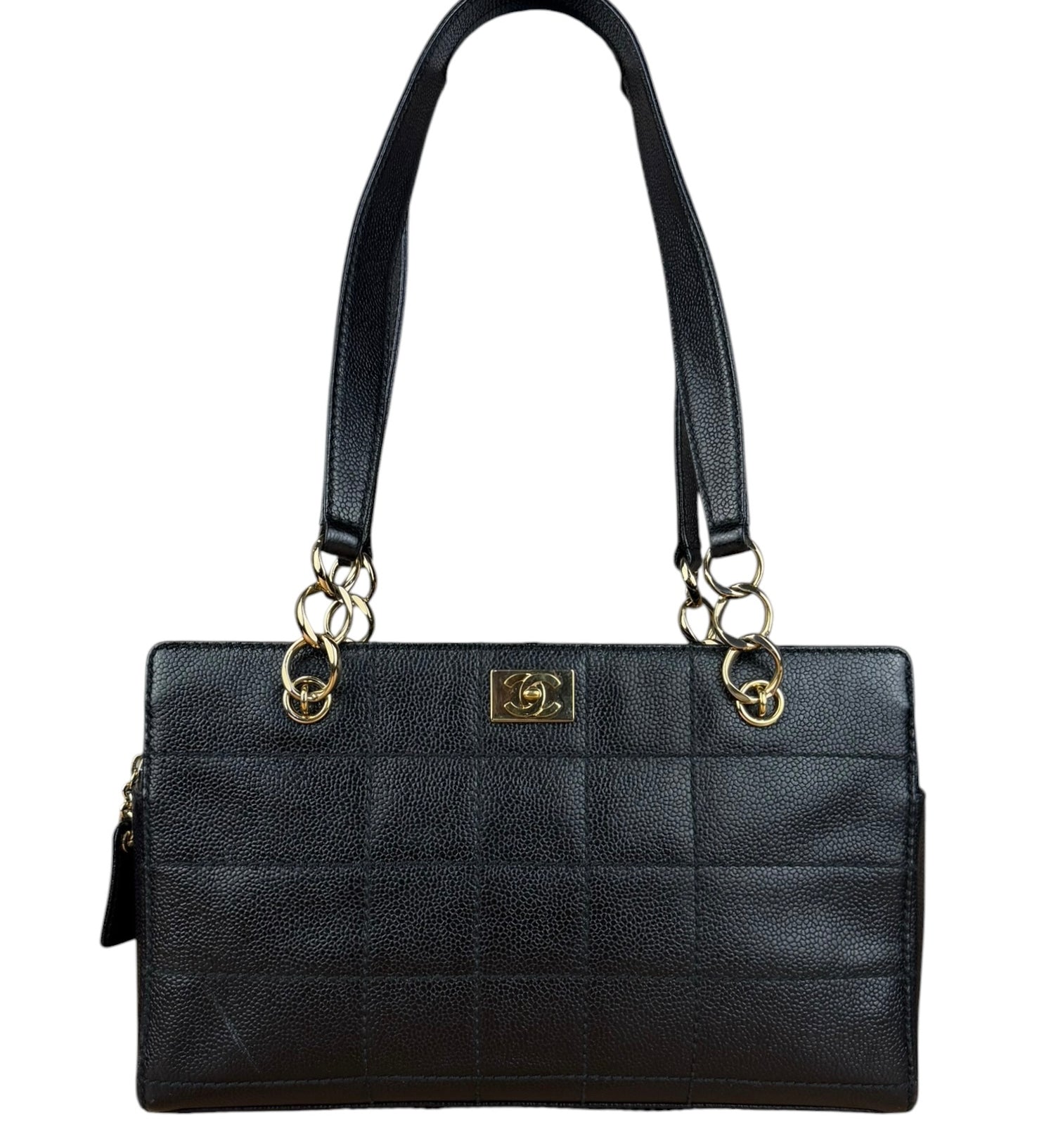 Chanel Black Choco Bar Stitch Caviar Chain Tote 2002