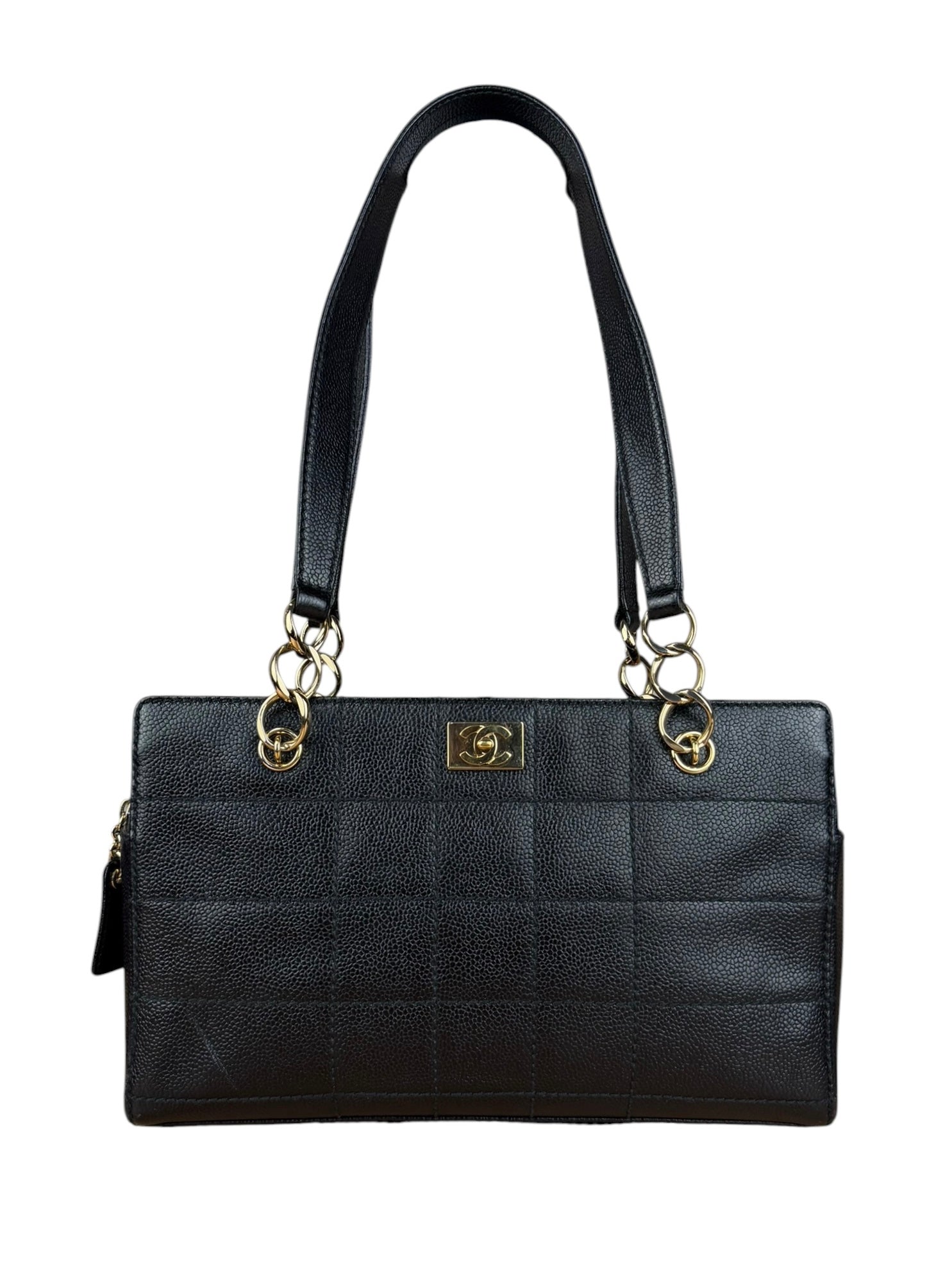 Chanel Black Choco Bar Stitch Caviar Chain Tote 2002