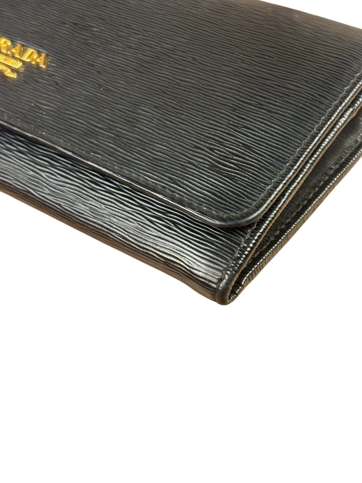 Prada Black Leather Flap Wallet On Chain