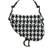 Christian Dior White/Black Leather Houndstooth Micro Saddle Bag