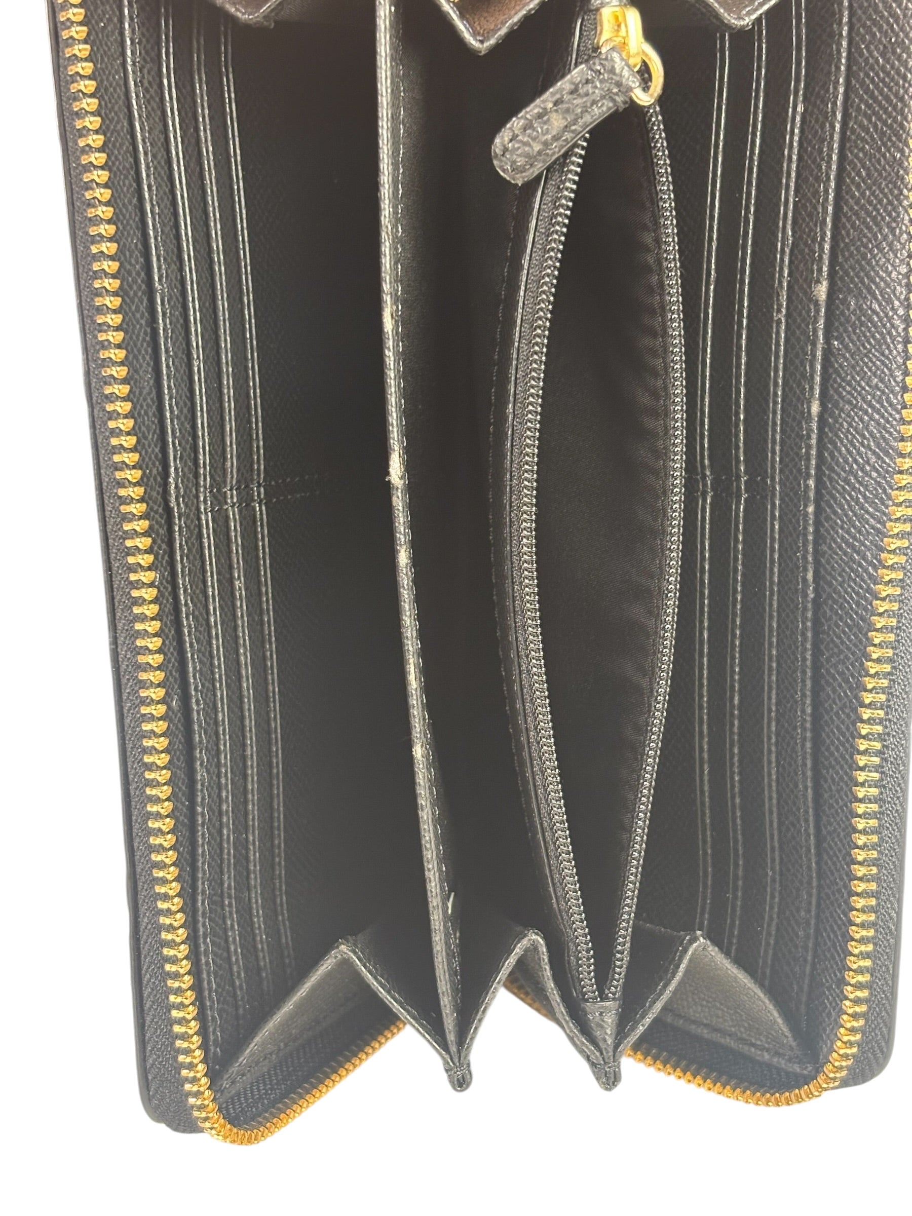 Coach Black Patent Leather Canvas Signature Zip-Around Long Wallet