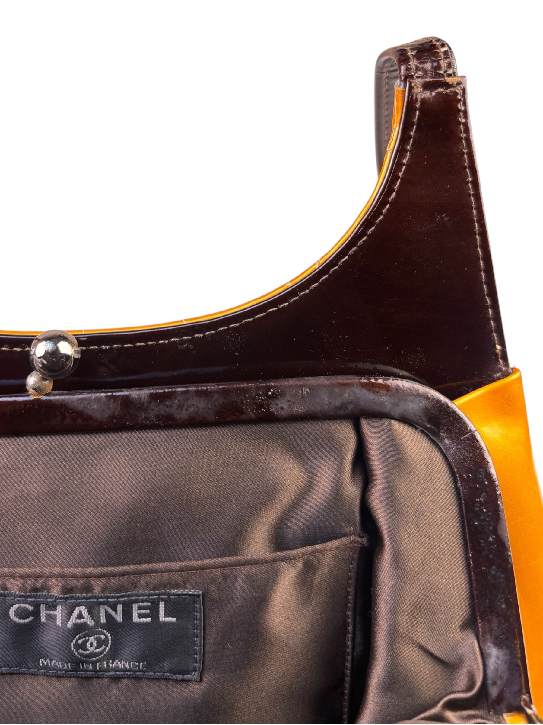 Chanel Mustard Yellow Patent Leather Chocolate Bar Hobo Bag 2002