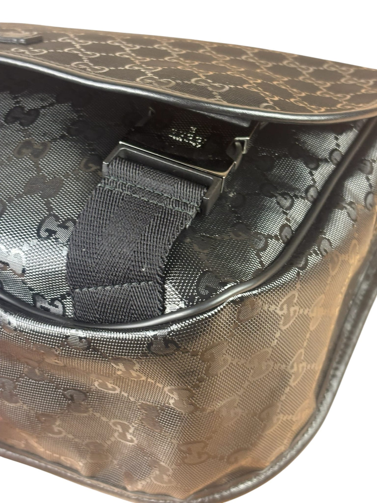 Gucci Black PVC GG Flap Messenger Bag